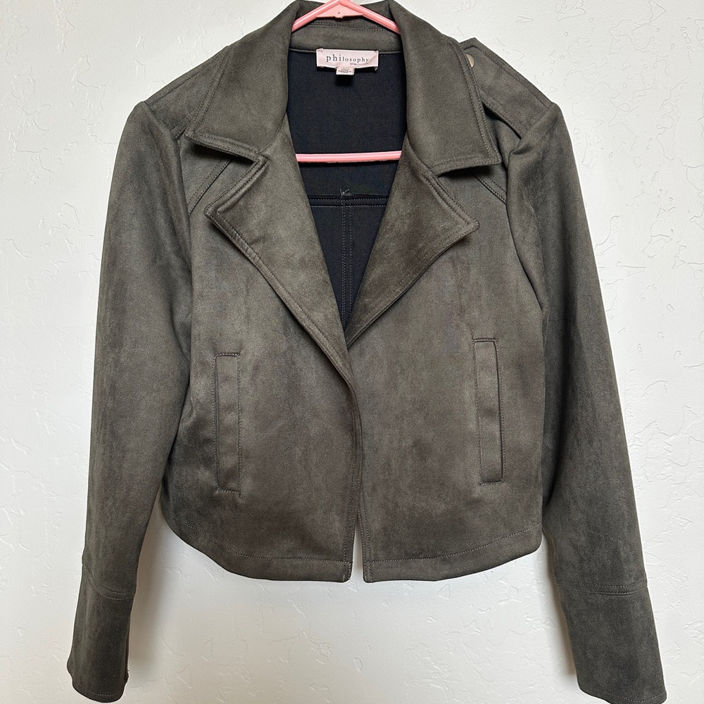 Dark Green Faux Suede Crop Jacket